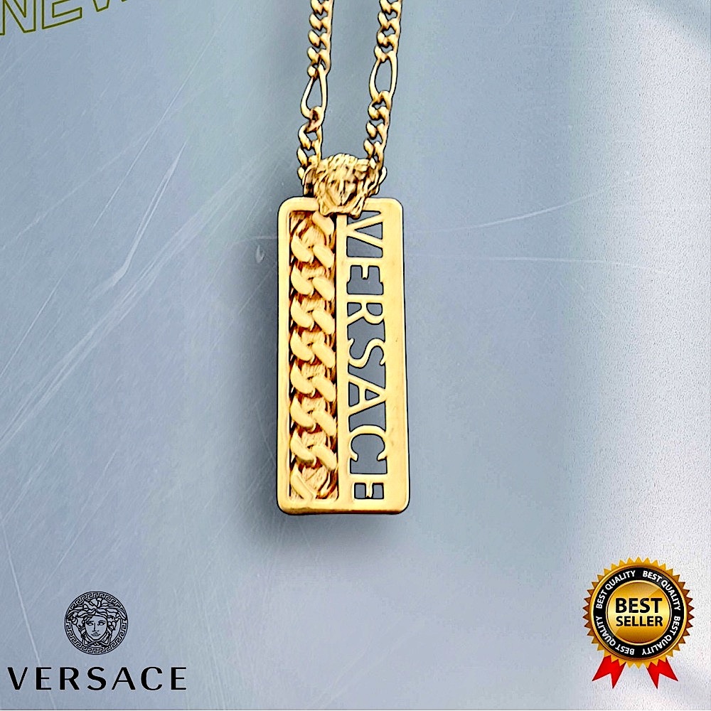 Real Versace Gold Necklace with Pendant NWT Authenticated in Box.